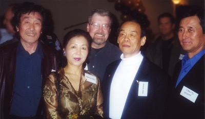 Jack Hwang, Mrs. Rhee, Keith Yates, Jhoon Rhee and David Moon at Allen Steen's 60th birthday celebration in 2000.

