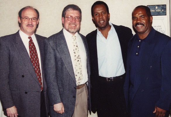 1999, Tom Thompson, Keith Yates, film star Clarence Gilyard and Howard Jackson at the AKATO banquet.

